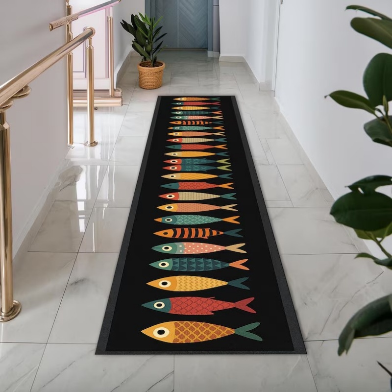 Commercial Kitchen Mats - 2D Fish-shaped Running Track Carpet Colorful
