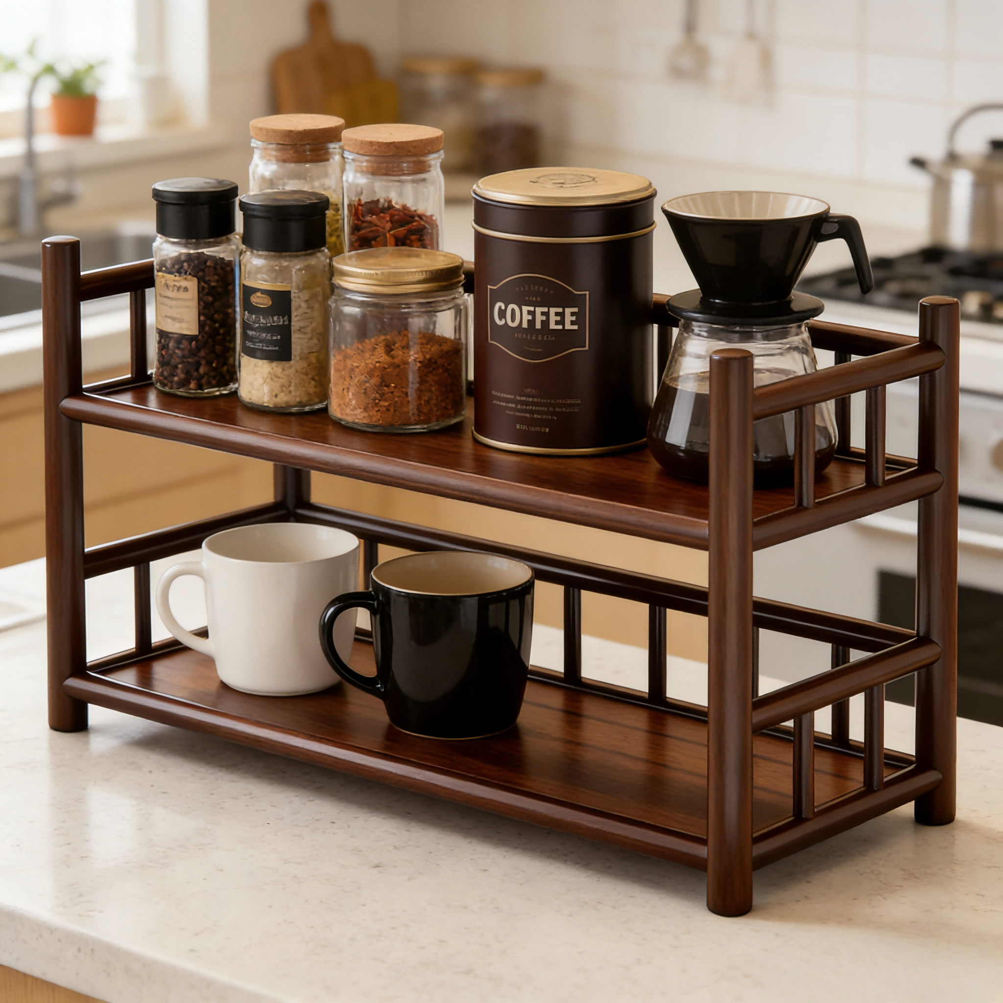 Commercial Kitchen Rack - Bamboo Matcha & Coffee Station Organizer