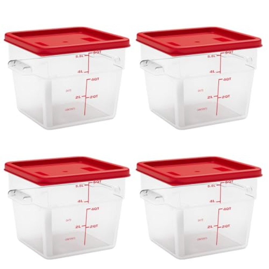 Commercial Kitchen Quart Containers - 6 Quart Set of 4 Food