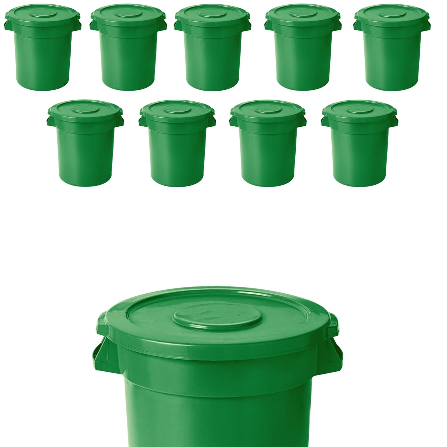 Commercial Kitchen Garbage Can - 10 Pack 32 Gallon Green Round
