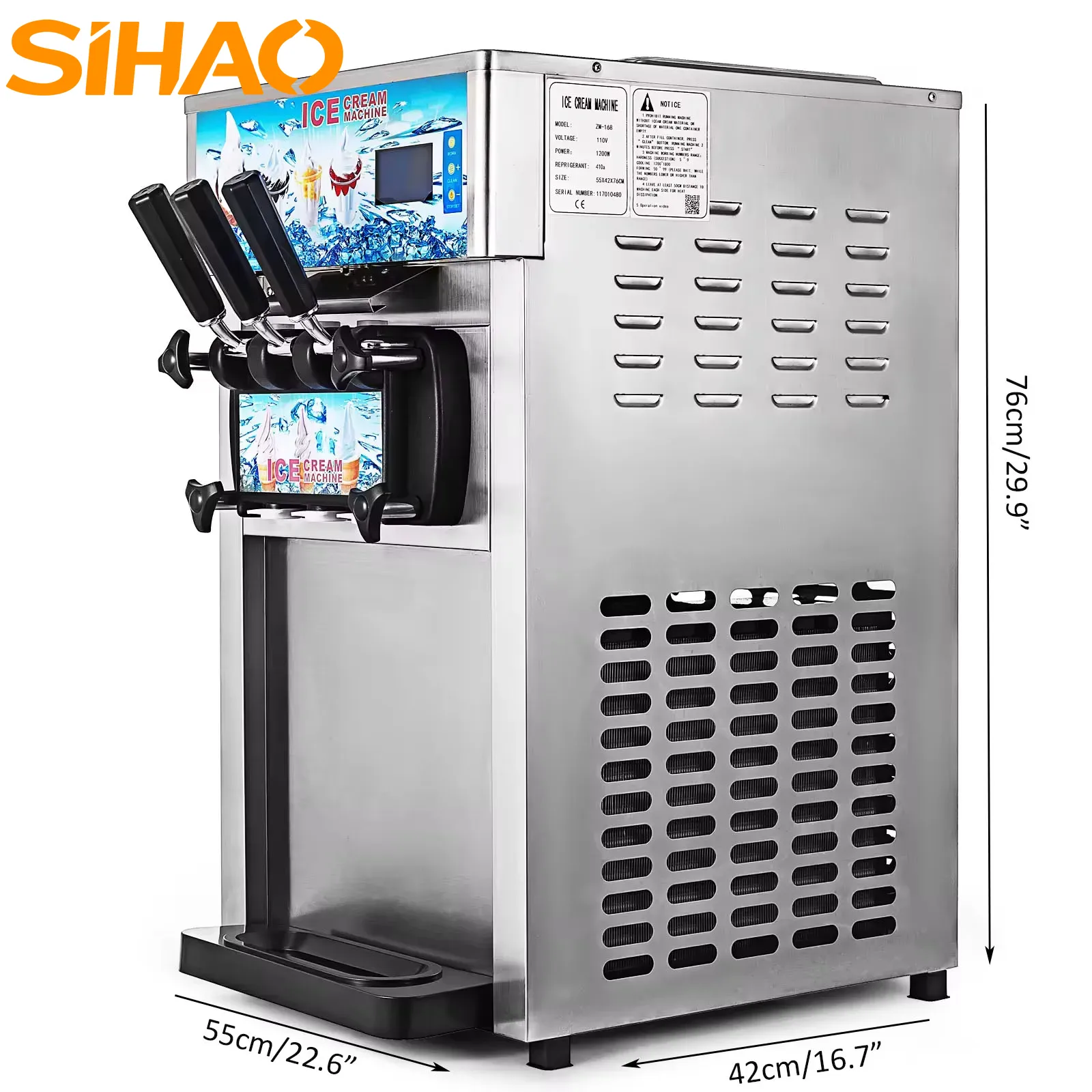 Soft Serve Ice Cream Machine - SIHAO 3-Flavor Commercial Soft Serve Ice