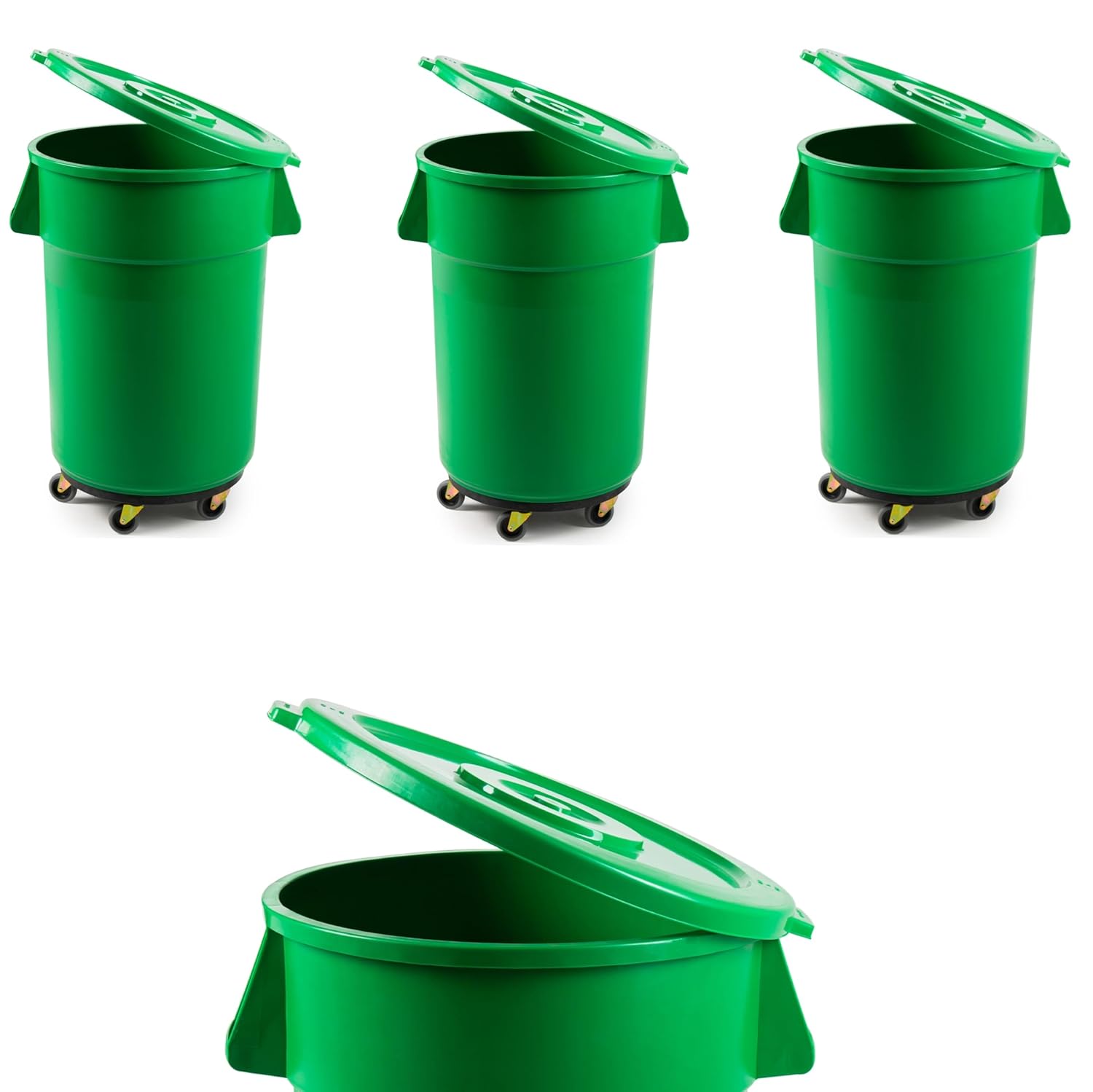 Commercial Kitchen Garbage Can - 4 Pack 44 Gallon Green Round