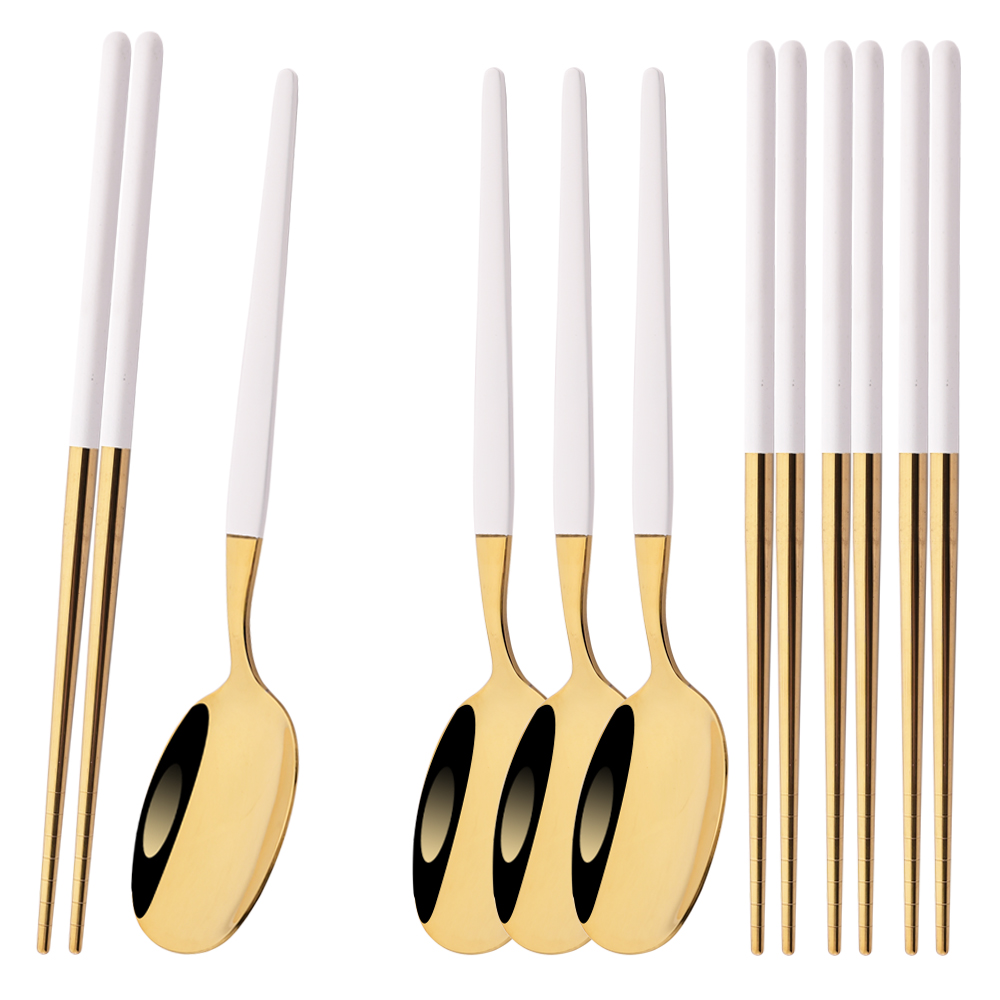 8Pcs Korean White Golden Dinne - Commercial Kitchen Set ulasan dan harga