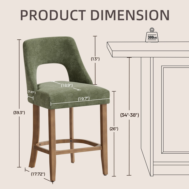 Green Upholstered Counter Stoo - Commercial Kitchen Island ulasan dan harga