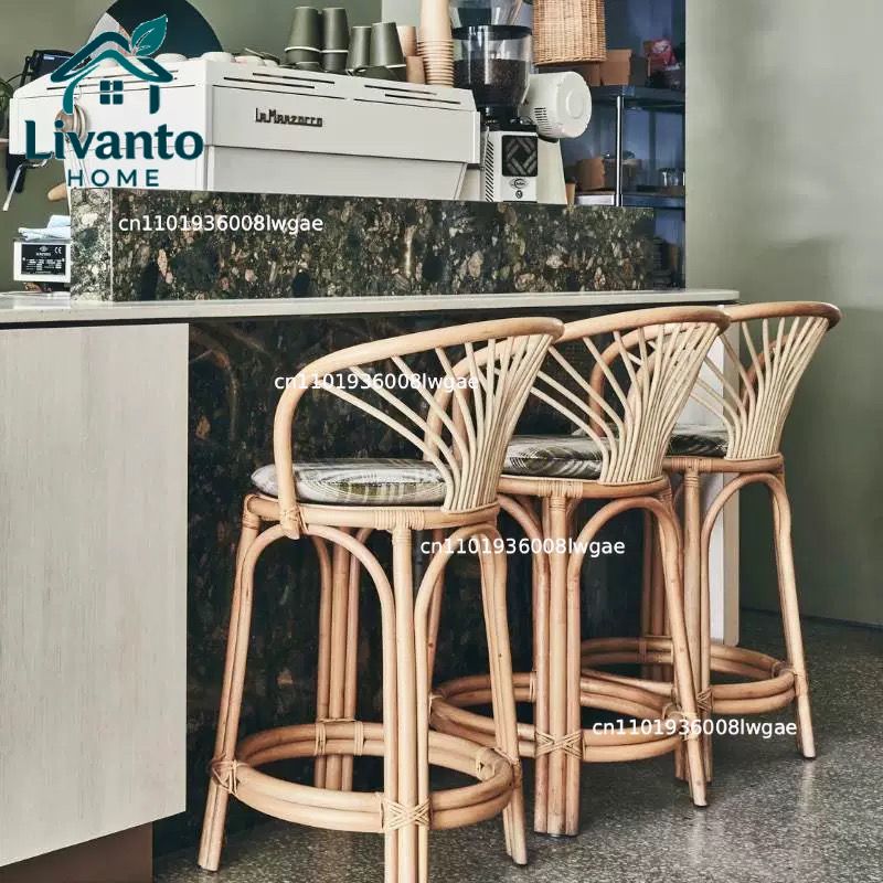 Natural Rattan Bar Stools with - Commercial Kitchen Island ulasan dan harga