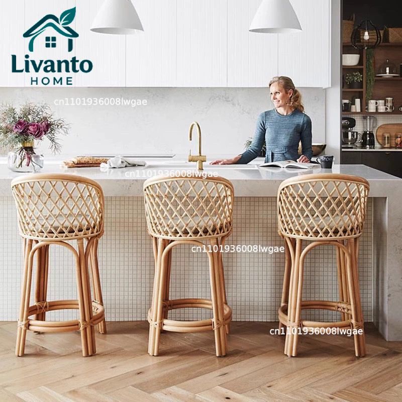 Natural Rattan Bar Stools with - Commercial Kitchen Island ulasan dan harga