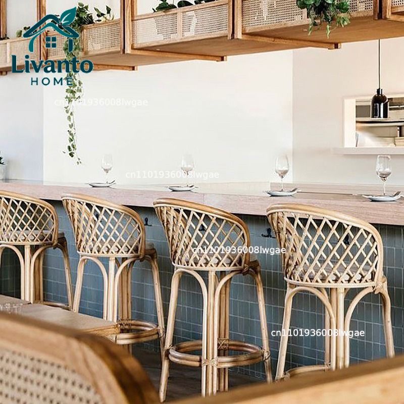 Natural Rattan Bar Stools with - Commercial Kitchen Island ulasan dan harga