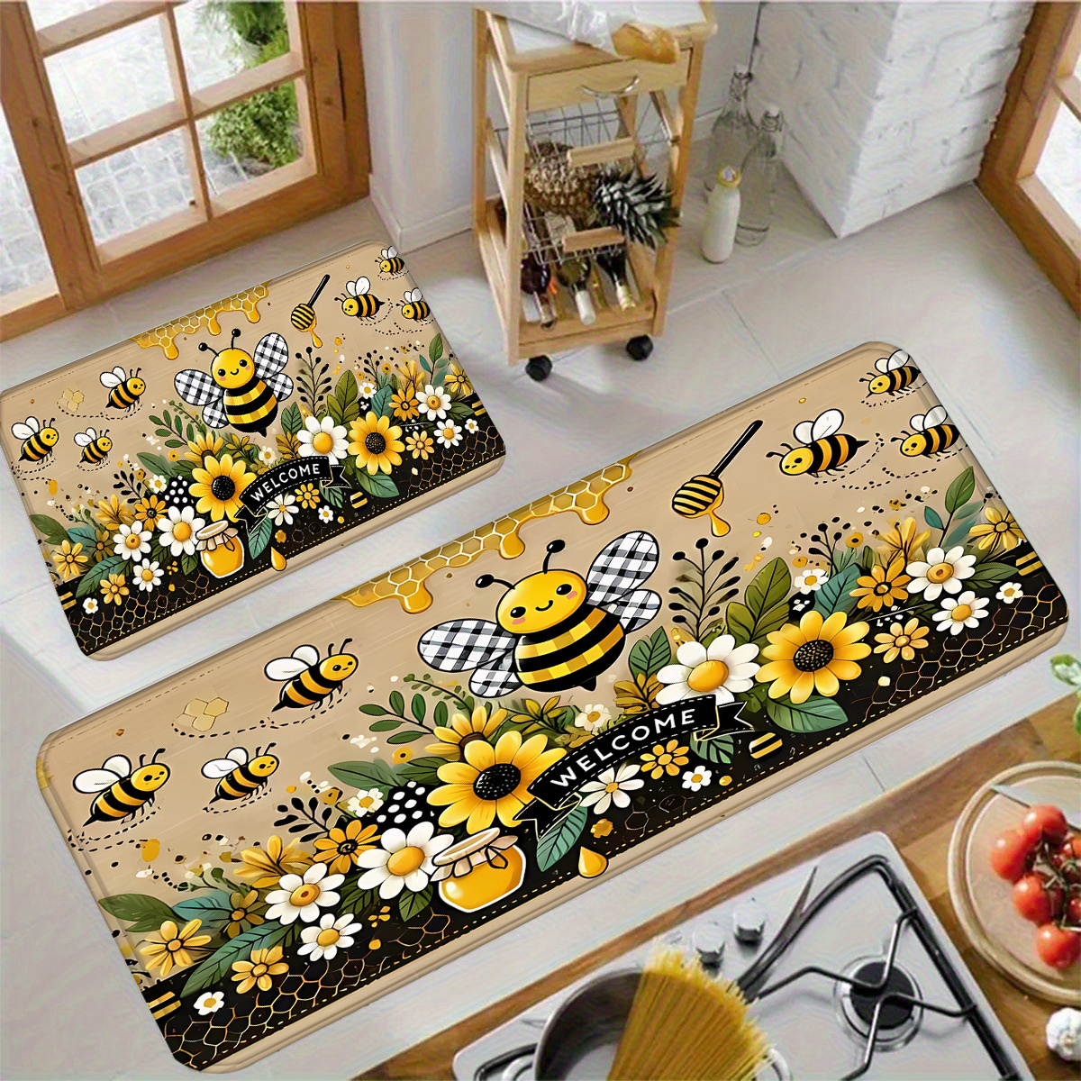 Bee Flower Kitchen Long Carpet - Commercial Kitchen Mats ulasan dan harga