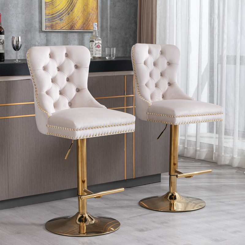 Beige Velvet Bar Stools with A - Commercial Kitchen Island ulasan dan harga