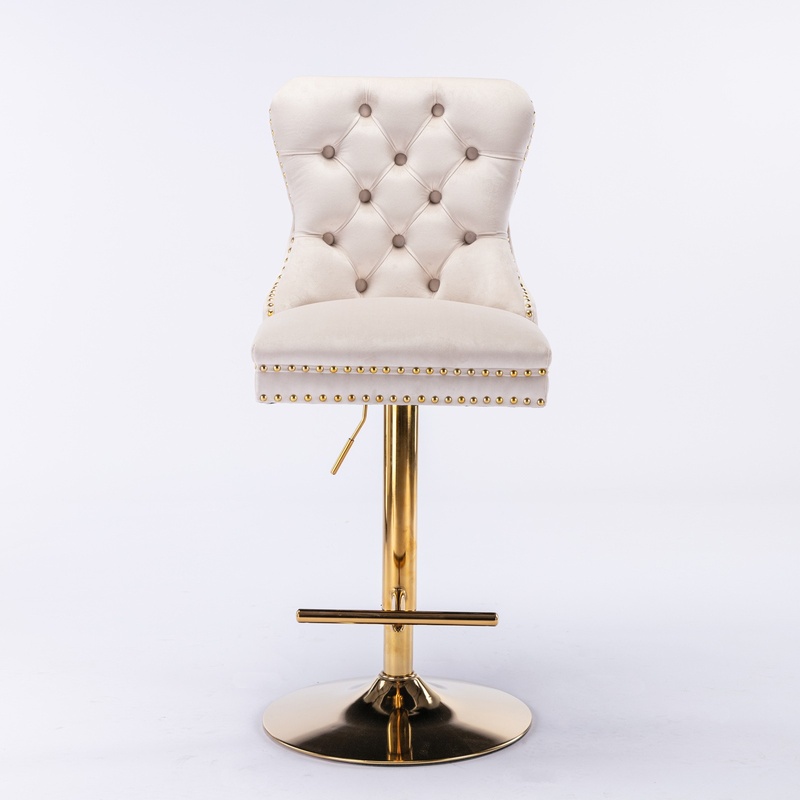 Beige Velvet Bar Stools with A - Commercial Kitchen Island ulasan dan harga