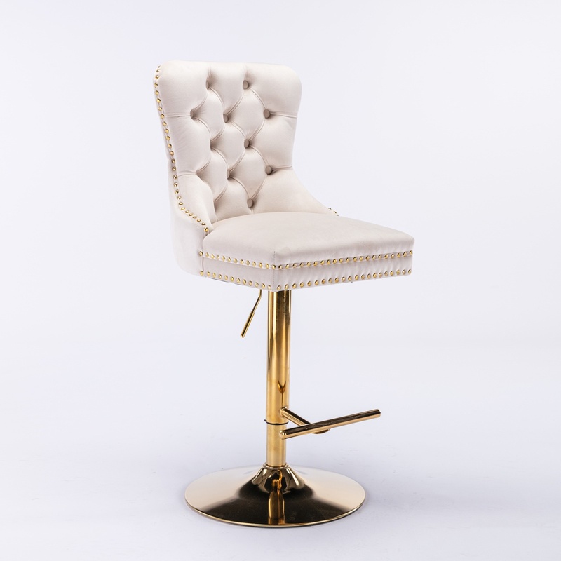 Beige Velvet Bar Stools with A - Commercial Kitchen Island ulasan dan harga
