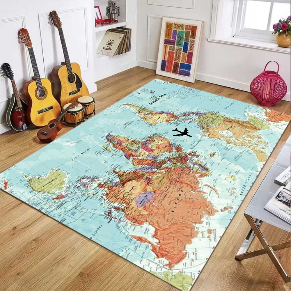 World Map Printed Carpet Child - Commercial Kitchen Mats ulasan dan harga