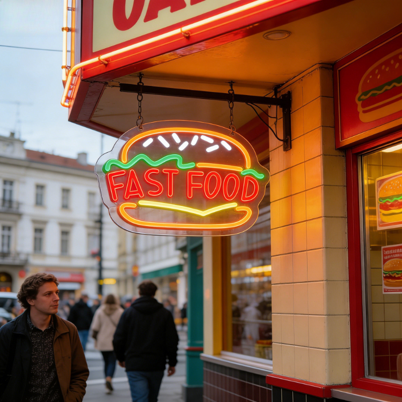Fast Food Burger Neon Sign Art - Commercial Kitchen Windows ulasan dan harga