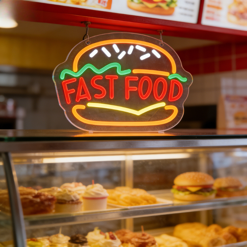 Fast Food Burger Neon Sign Art - Commercial Kitchen Windows ulasan dan harga
