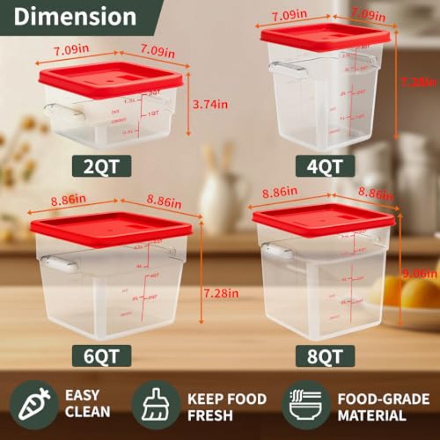 6 Quart Set of 4 Food Storage  - Commercial Kitchen Quart Containers ulasan dan harga