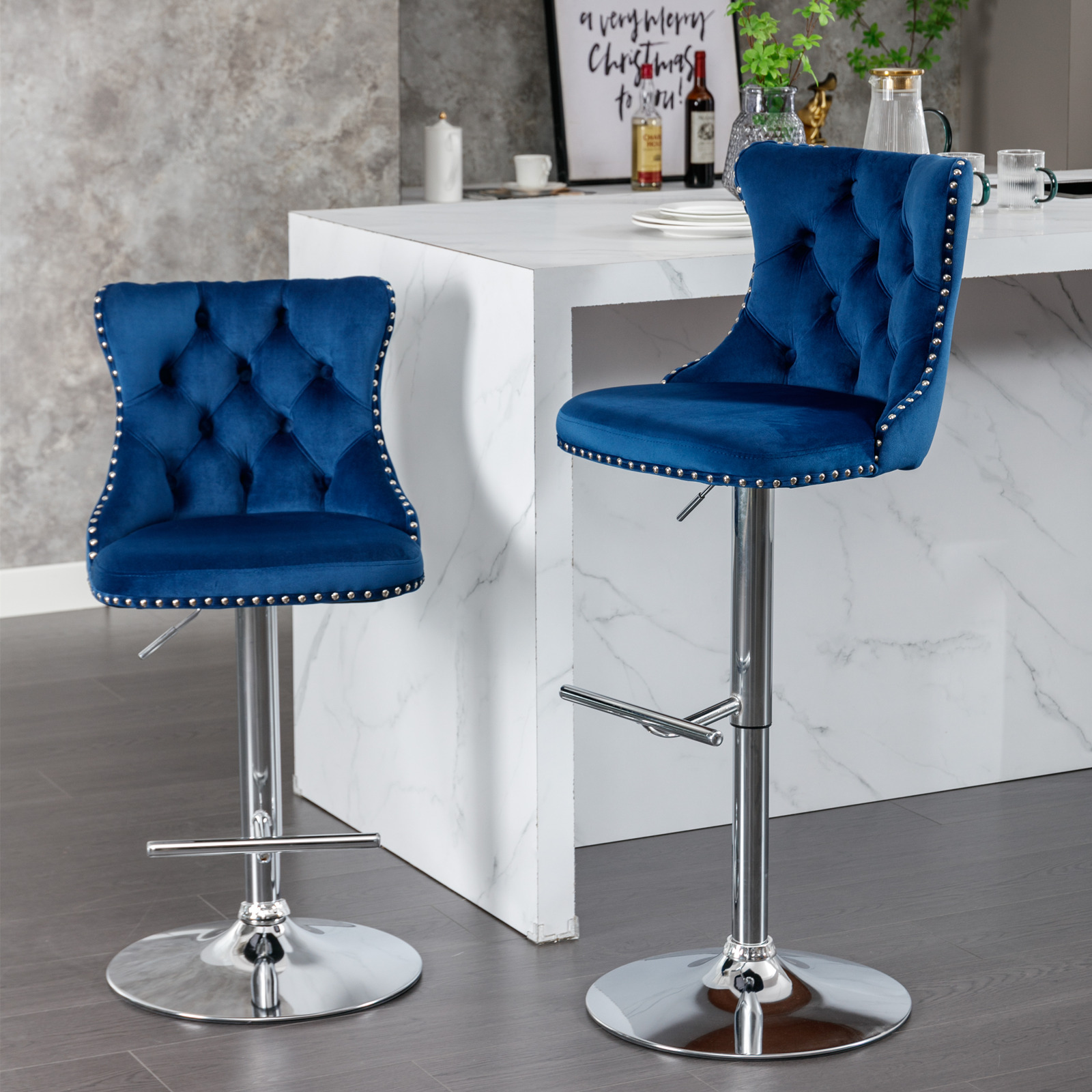 2PCS Swivel Velvet Bar Stools  - Commercial Kitchen Counter ulasan dan harga