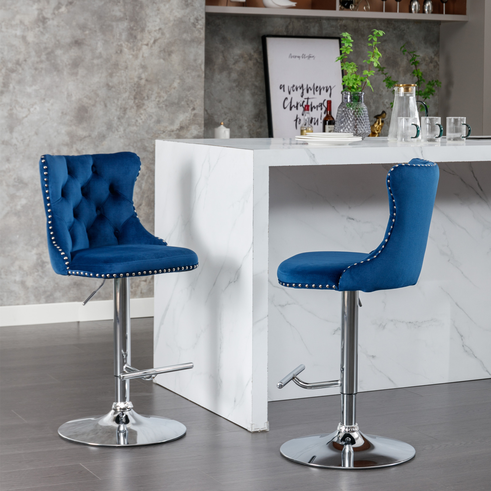2PCS Swivel Velvet Bar Stools  - Commercial Kitchen Counter ulasan dan harga