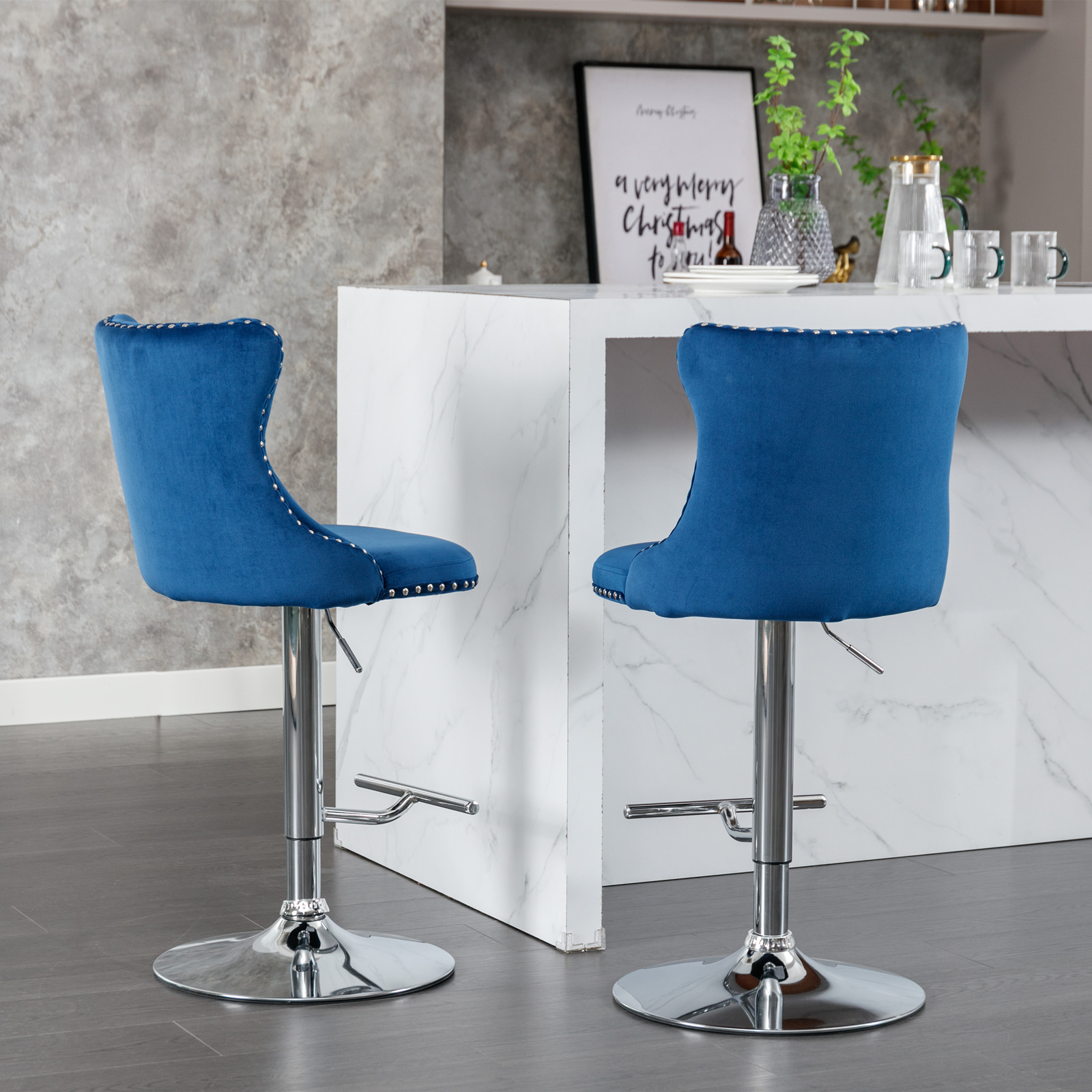 2PCS Swivel Velvet Bar Stools  - Commercial Kitchen Counter ulasan dan harga